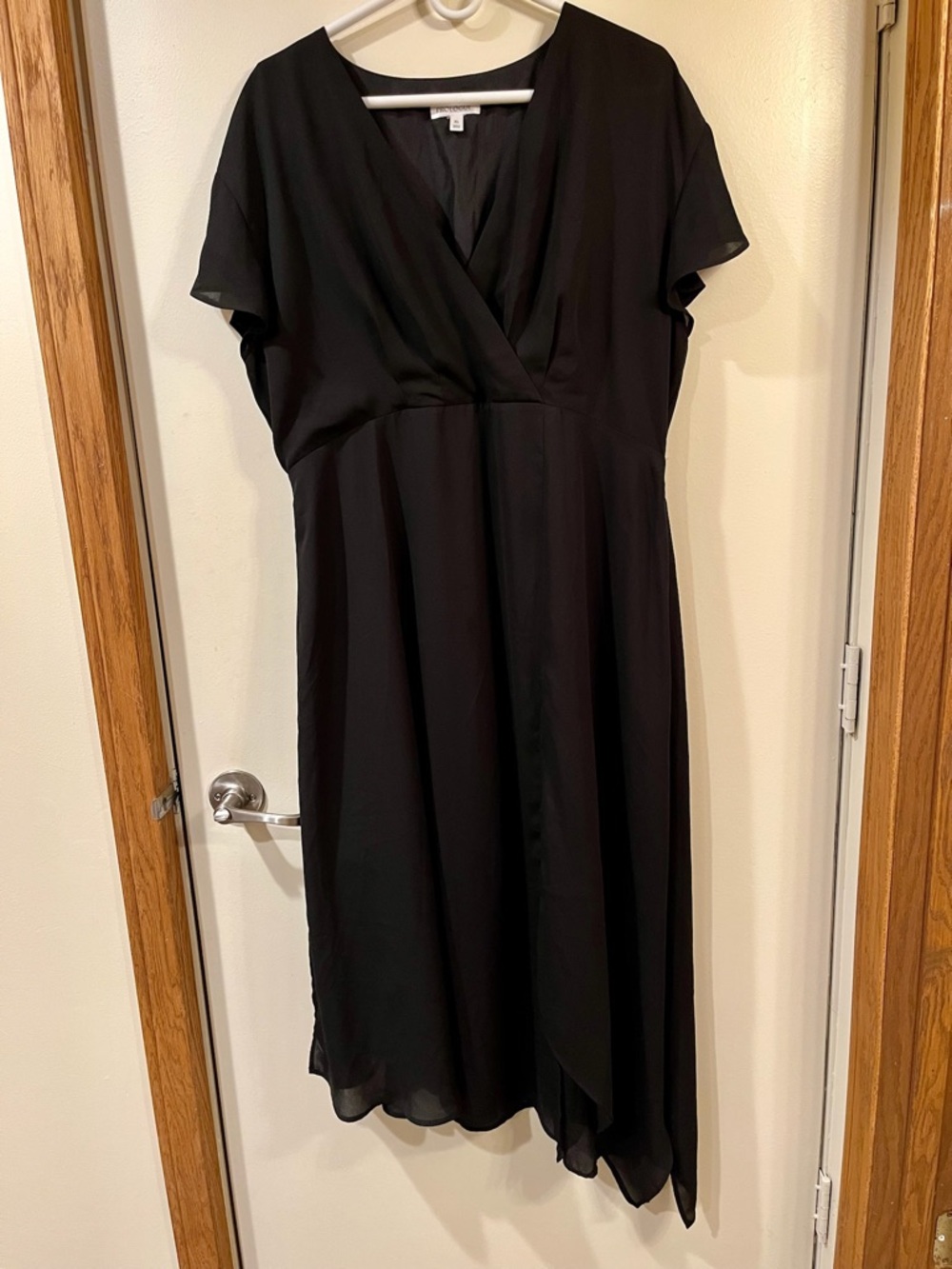 Prologue Black Midi Dress with V-Neck & Asymmetrical Hem - Size XL